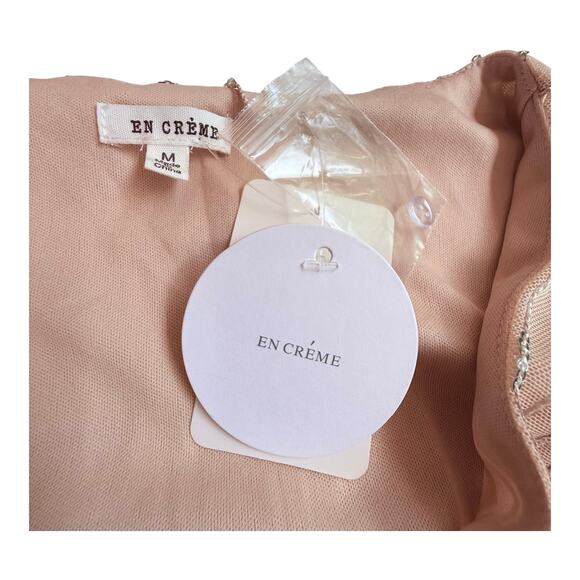 NEW En Creme Mini Robe WRAP DRESS & BELT Silver Sequin Fringe Women's MED Nude - Picture 5 of 13